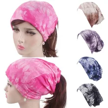 Female Floral Print Messy Bun Hats Breathable Soft Warm Women India Muslim Stretch Retro Print Turban Hat Head Scarf Wrap Cap