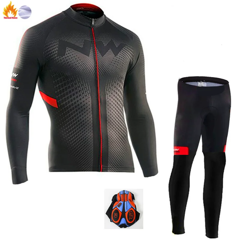 Northwave Winter thermal fleece Cycling Clothes NW men's Jersey suit outdoor riding bike MTB clothing warm Bib Pants set - Color: Winter Cycling Suit