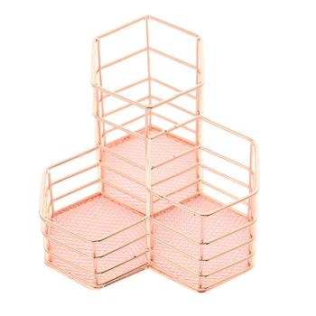 

Pen Cup Holder For Desk Tidy Hexagon iron Hollow Makeup Brush Organizer Stationery Storage Container Pencil Marker Gel Pen