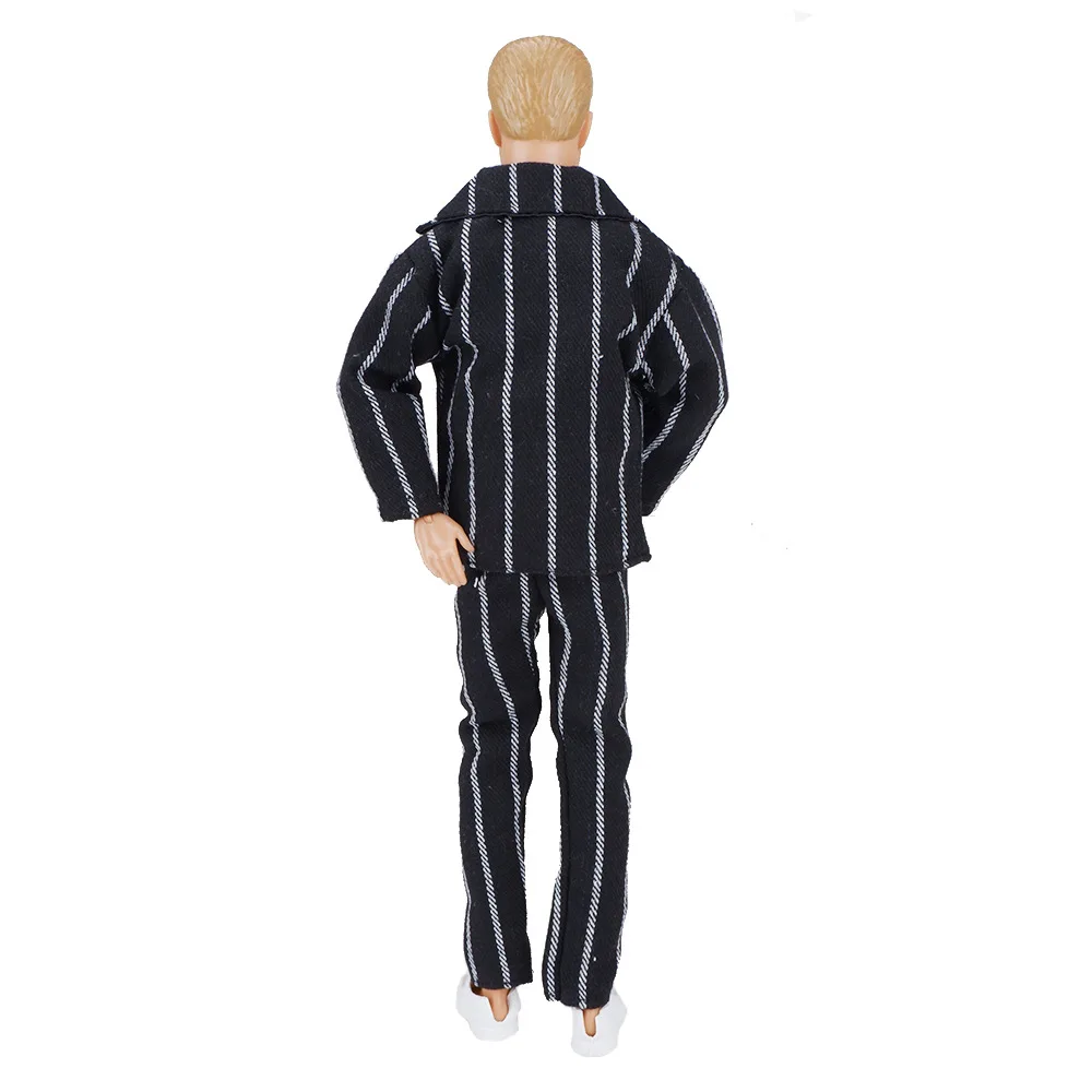 1set Ken Doll Cloth Boyfriend Ken Wedding Suit Black Gray Strap Coat Jacket Trousers T-shirt Suits For 30CM Male Man Doll