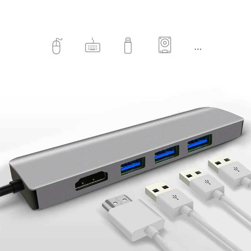 USC type C концентратор к HDMI 4K 30HZ 3 USB 3,0 USBC PD быстрая зарядная док-станция алюминиевый сплав Расширенный концентратор для Macbook