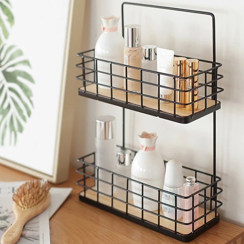 

ELEG-Multi-Functional Wall Mount Iron Storage Rack for Kitchen Storage Spice Jars Makeup Wall Shelf Bathroom Toiletries Organize