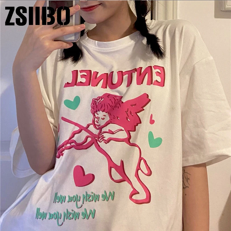 Hop Tops harajuku vintage aesthetic gothic graphic punk clothes Women's t-shirts korean cotton Black Oversize dropshipping Hip
