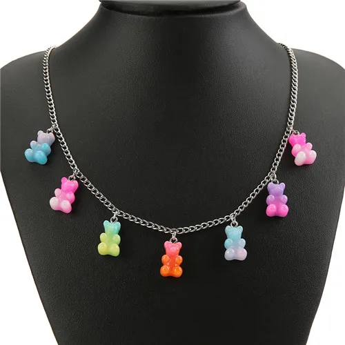necklace 1 шт женское ожерелье из разноцветной смолы Gummy Bear для детей подарок на день рождения праздничные ювелирные изделия - Окраска металла: necklace