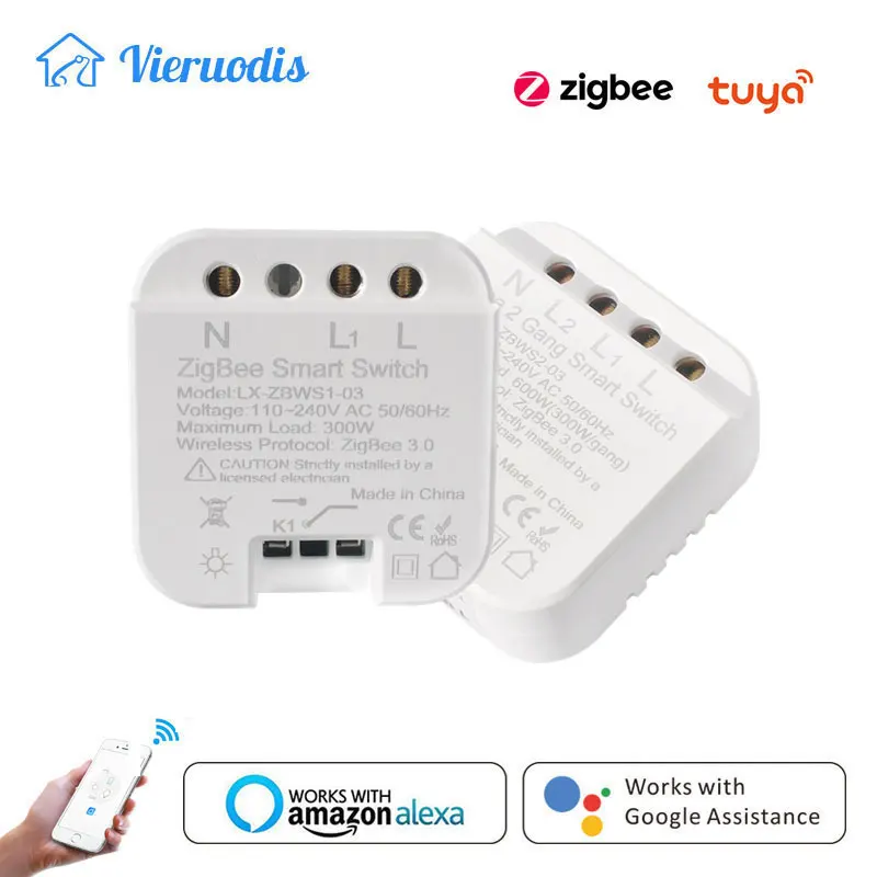 Mini Interruptor Inteligente Zigbee 3.0 Módulos Gang Faça Você Mesmo com Botão de Apertar Controle Tuya Suporta Alexa Google Smartthings Compatível com Matiz