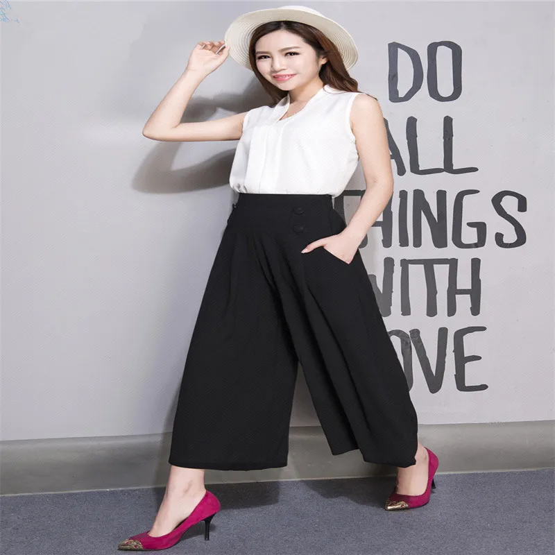 Женские брюки летние длина по щиколотку высокая талия шифоновые тонкие Pantalon Femme