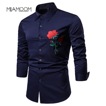 

MIAMOOM Mens Shirts Rose-embroidered Lapel Plus-size Long-sleeve Shirt Men Clothing 2020