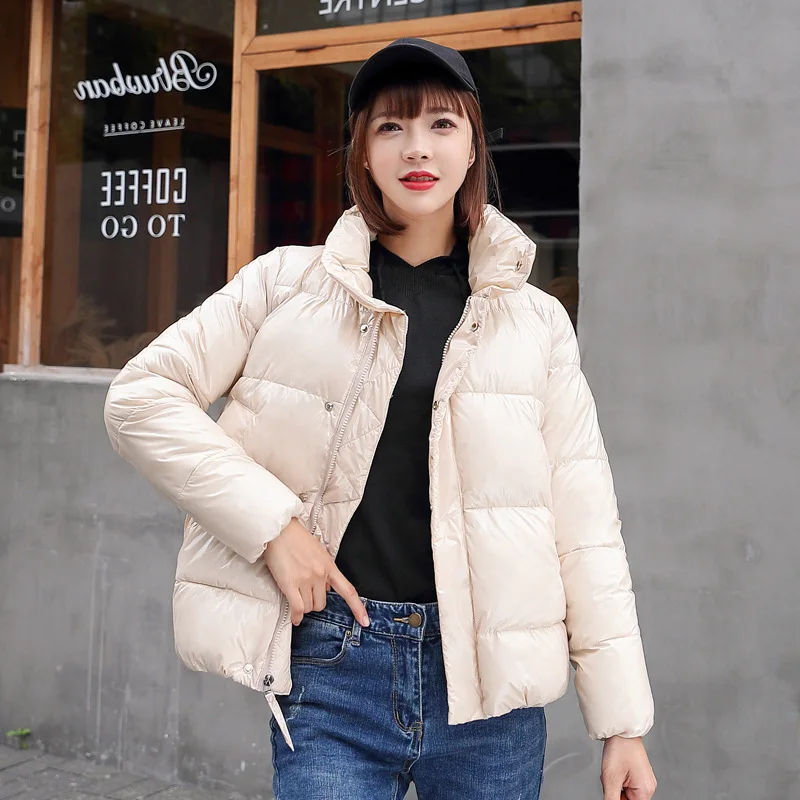 Модные женские парки, женский пуховик, куртка, новая Студенческая Корейская версия, глянцевый пуховик, зимняя куртка - Цвет: Хаки