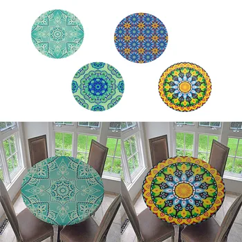 

Waterproof Non-slip Round Table Cover Elastic Edged Table Cloth Style 4
