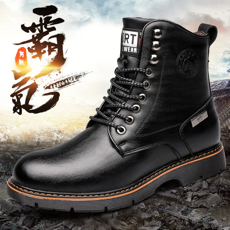 

2019 Winter New Products Men Genuine Leather Casual Martin Boots plus Velvet Mid-top Boots Europe And America MEN'S SHOES-Style