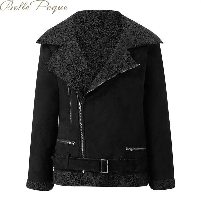 Belle poque, плотное пальто для женщин, теплая верхняя одежда, Короткая свободная Меховая куртка на молнии, зимнее пальто, кардиган, однотонная женская куртка