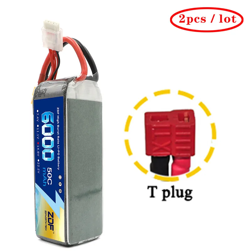 ZDF 2 шт./лот 4S LiPo 14,8 в 6000 мАч аккумулятор с ру 50C-100C XT60 Deans разъем для Traxxas X-maxx 1:10 1:8 автомобилей REDCAT LOSI грузовик - Цвет: T plug