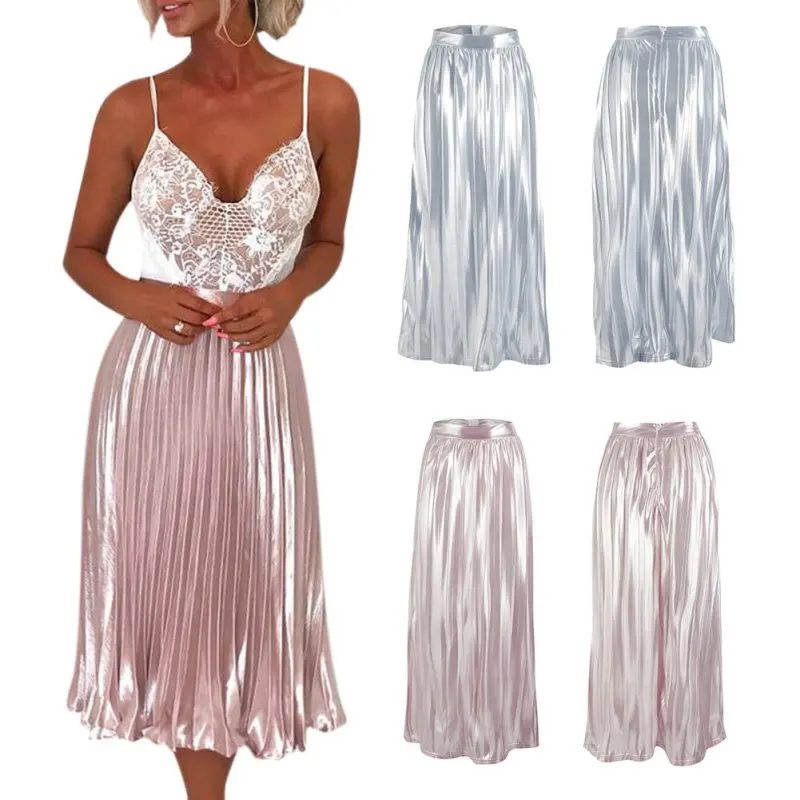 Fashion Women's High Waist Pleated Skirt Solid Color Midi Long Tutu Skirt x