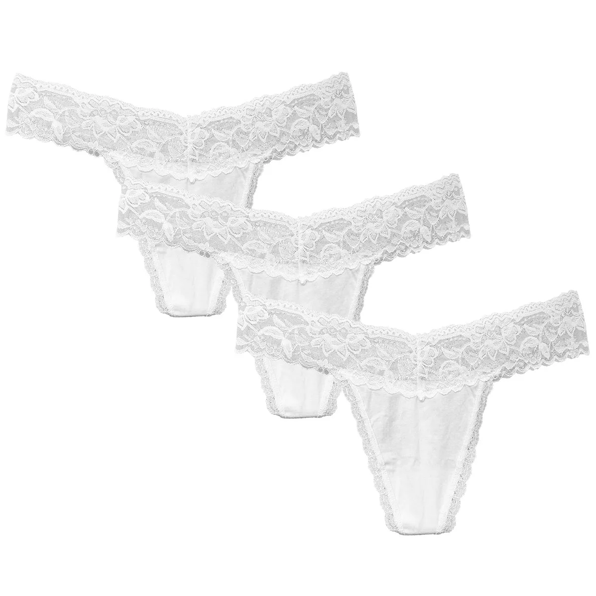 

3Pcs White Cotton Thongs Panties Women Underwear Plus Size Lace Sexy Lingerie G String European Style Tanga Bielizna Damska