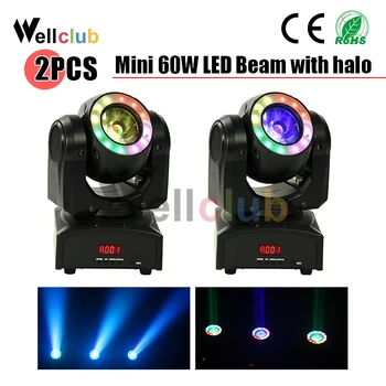 

2pcs 60W Moving Head Light With Halo Effect Mini Led Beam Stage Light Dmx Control Dj Light For Club Church Wedding