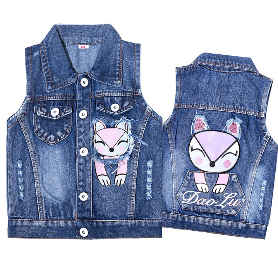 Girls Spring Fashion Baby Sleeveless Denim Turndown Collar Vest With