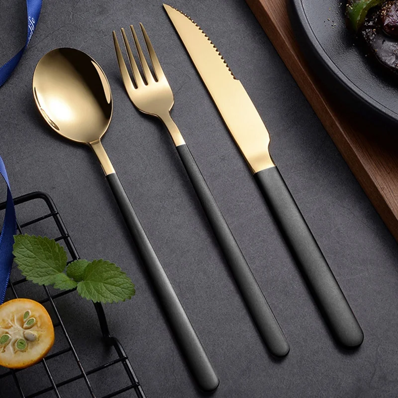 

Hot New Black Gold Western Tableware Set Stainless Steel Fork and Spoon