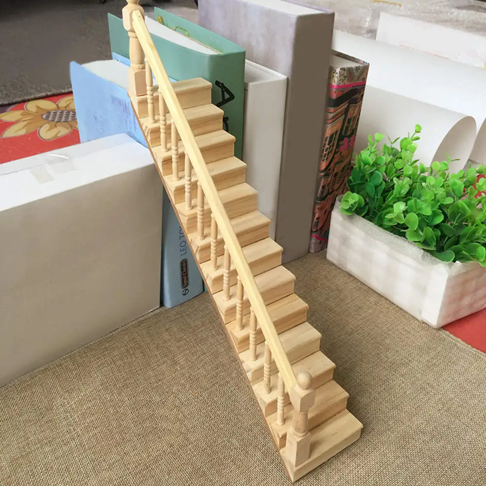 1:12 Mini Handrail Stair Model Dollhouse Wooden Miniature Furniture Staircase for Bed Pot Birdcage