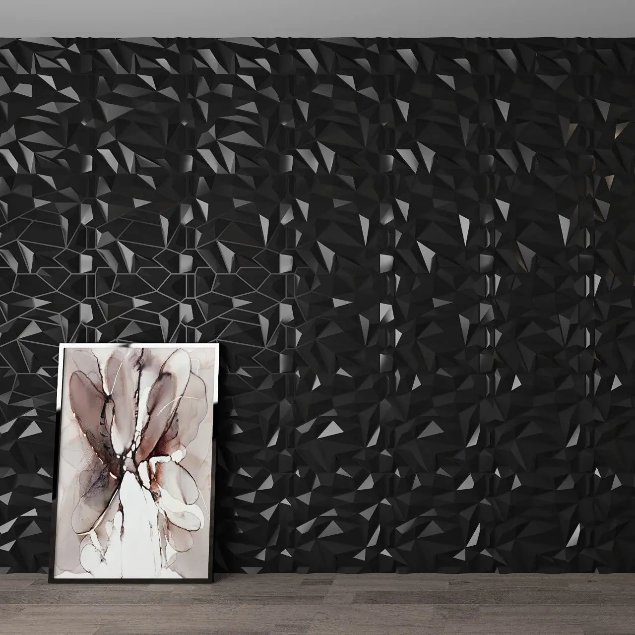 50x50cm PVC 3D Diamond Wall Panels Jagged Matching-Matt Black for Living Room Bedroom TV Background Ceiling Pack of 12 Tiles