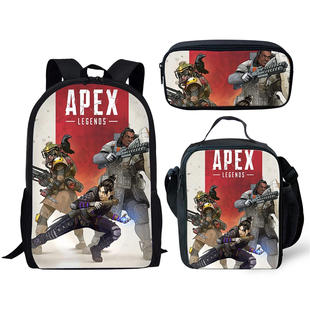 

HALYUNASC Fashion 3PCs/Set Children's School Backpack APEX Pattern School Bags Cartoon Anime Design Teenagers Book-Bags Set