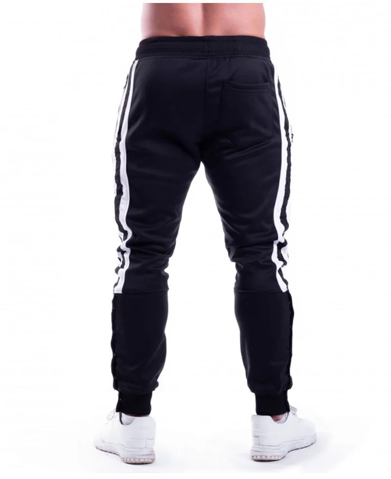 new European and American casual sports pants men's cotton slim running pants muscle brothers fitness button pants