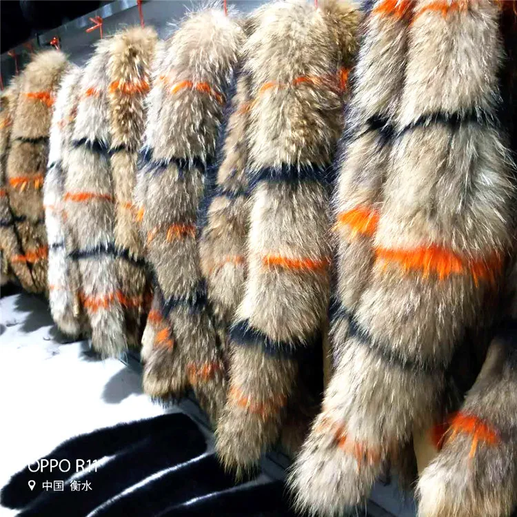 Qearlstar натуральный мех енота воротник супер большой 75*16 см для женщин и мужчин Роскошные шарфы зимнее пальто куртки красочный Декор Zxx235
