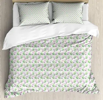 

Graphic Duvet Cover Set Digitally Generated Calla Lilies 3 Piece Bedding Set Pale Green Mauve