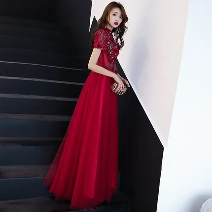 

Red Evening Dress Women's 2019 New Style Banquet Nobility Elegant Flower Long Party Party Performance Dress