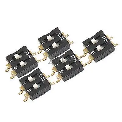 

5 Pcs 2P Dual Row 2.54mm Pitch Surface Mount DIP Switch