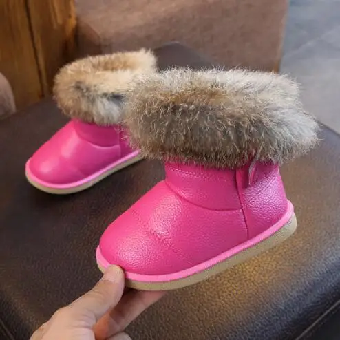 Детская повседневная обувь новые зимние ботинки martin с кроличьим мехом обувь для мальчиков и девочек модные кожаные мягкие Нескользящие теплые зимние ботинки европейские размеры 21-30