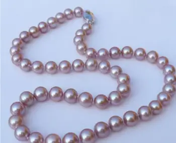

natural 9-10mm south sea lavender pearl necklace 925 silver