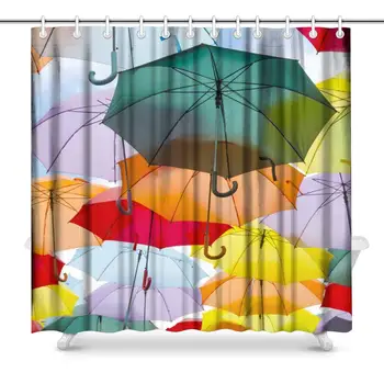 

Funny Multicolored Umbrellas Over The Sky Waterproof Polyester Fabric Shower Curtain Bathroom Sets with Hooks Home Decor,