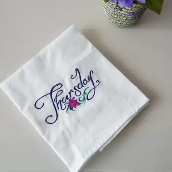 

7pcs/set Creative Monday To Sunday One Week Series Towels Cotton Napkins Embroidered Flower Table Napkin Dinner Table Mat