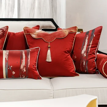 

30x42/45x45/40x60/50/60cm Chinese style red jacquard cushion cover decorative lotus pattern pillow cover sofa lumbar pillowcase