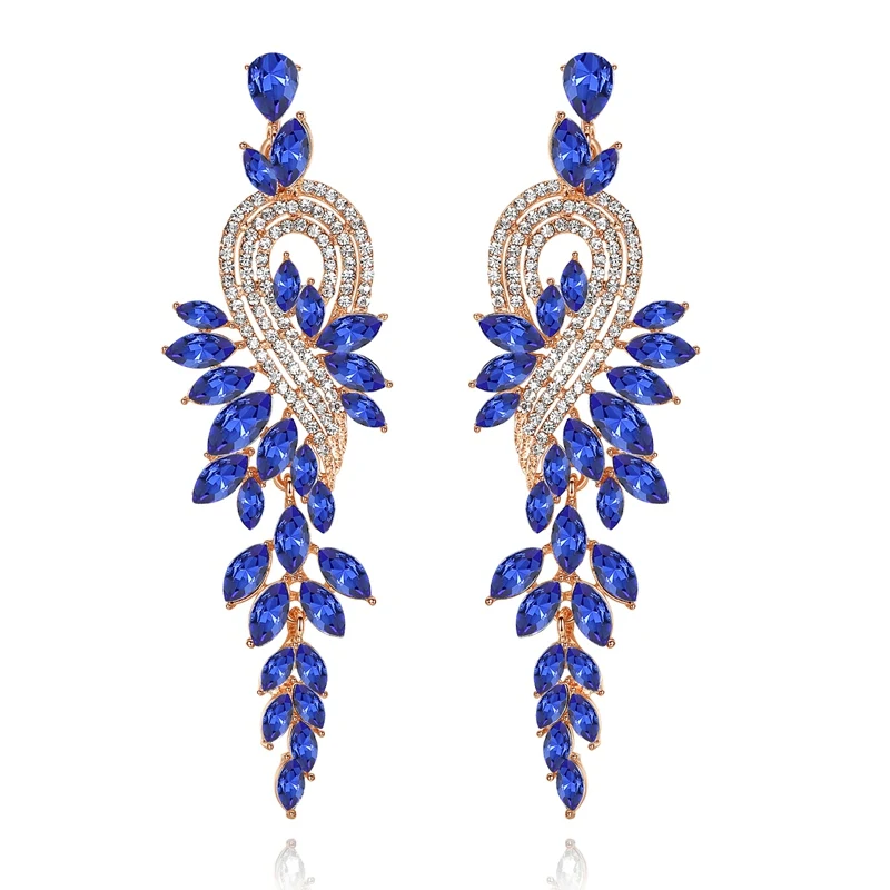 Blue Minmin блестящие серьги в форме листа с синими кристаллами для женщин роскошные свадебные ювелирные изделия на выпускной длинные серьги-подвески EH946 - Окраска металла: Blue