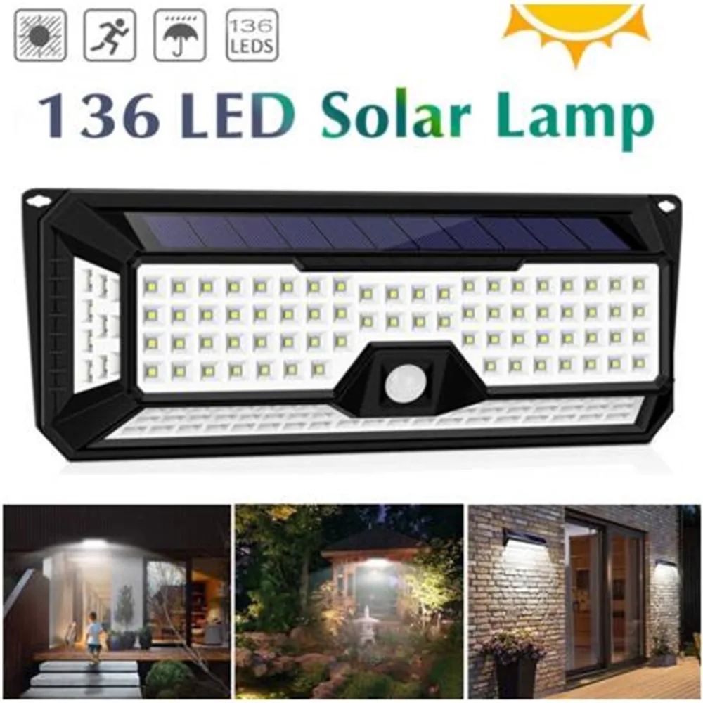 

136 LED 1810LM Garden Solar Lights Solar IP67 Waterproof LED Wall Light Outdoor 3 Modes 270 Degree Solar PIR Motion Sensor Lamp