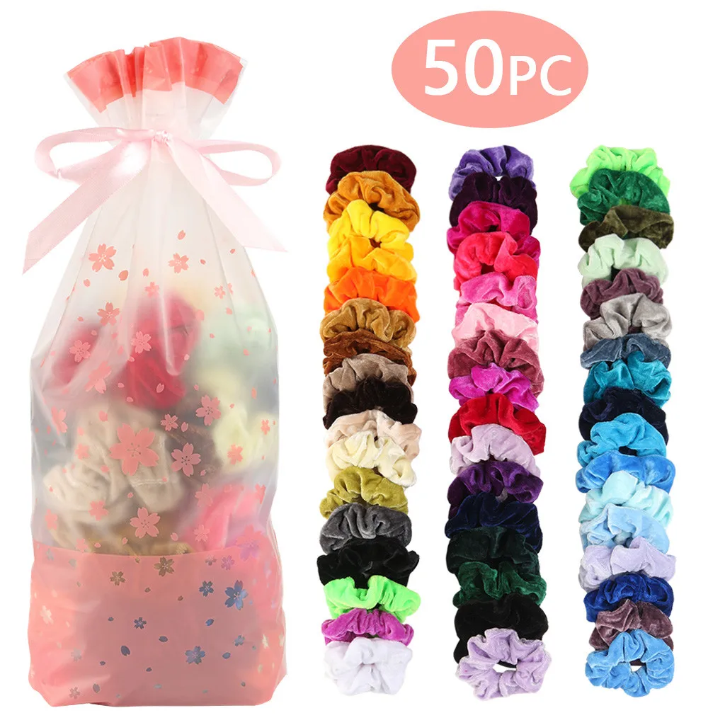 

50Pcs/Set Scrunchie Velvet Elastic Hair Band Elastic Hair Band Lady Or Girl Hair Accessory Multicolor Wholesale