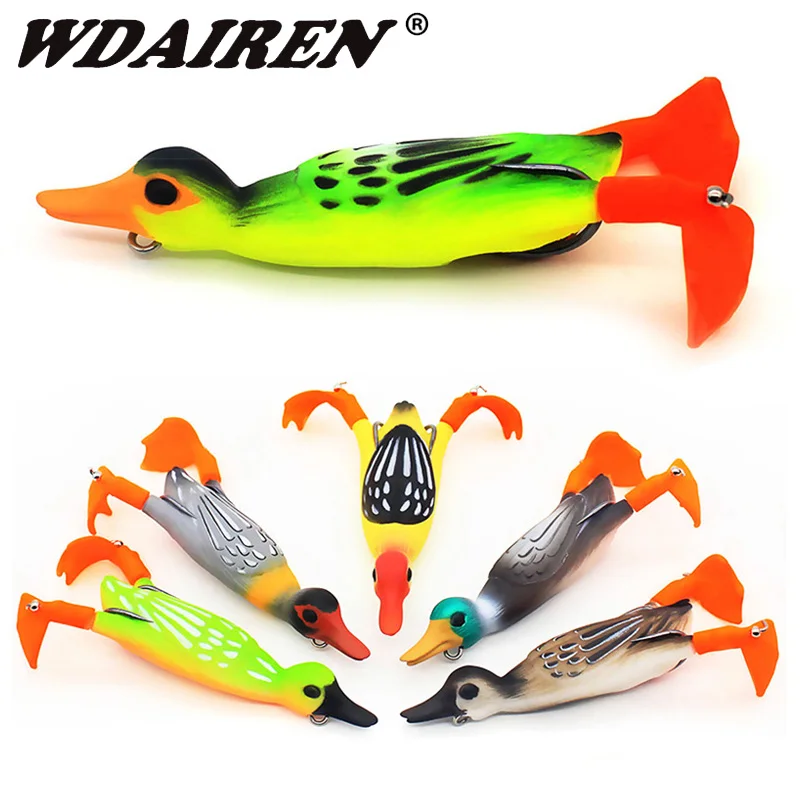 1Pcs Double Propeller Flipper Duck Fishing Lures Ducking Frog Soft Bait 9.5cm 11.2g 3D Eyes Artificial Swimbait Day Bass Tackle