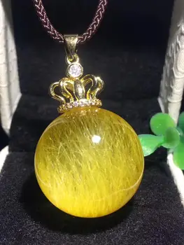 

Natural Gold Rutilated Quartz Pendant 24mm Ball Shape Woman Man Wealthy Lucky Gift Luxury Gemstone Necklace AAAAA