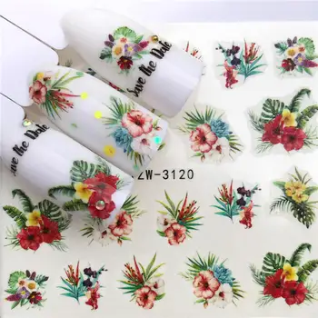 

YWK 2020 New Arrivial Nail Stickers Bright Flower Green Leaves Water Decal 3D Manicure Sticker Nail Water Sticker