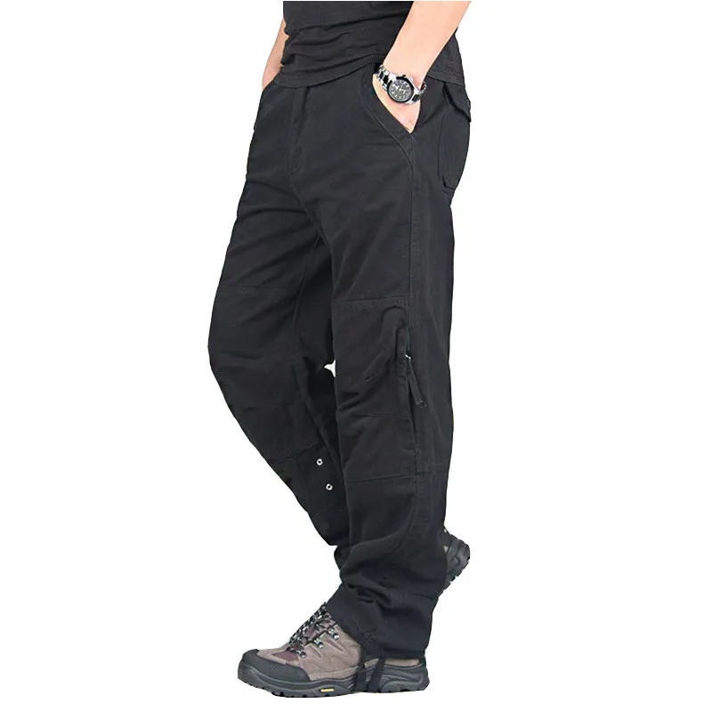 Брюки карго мужские весенне-осенние повседневные хлопковые длинные брюки уличная армейские прямые брюки джоггеры военные тактические брюки - Цвет: Черный