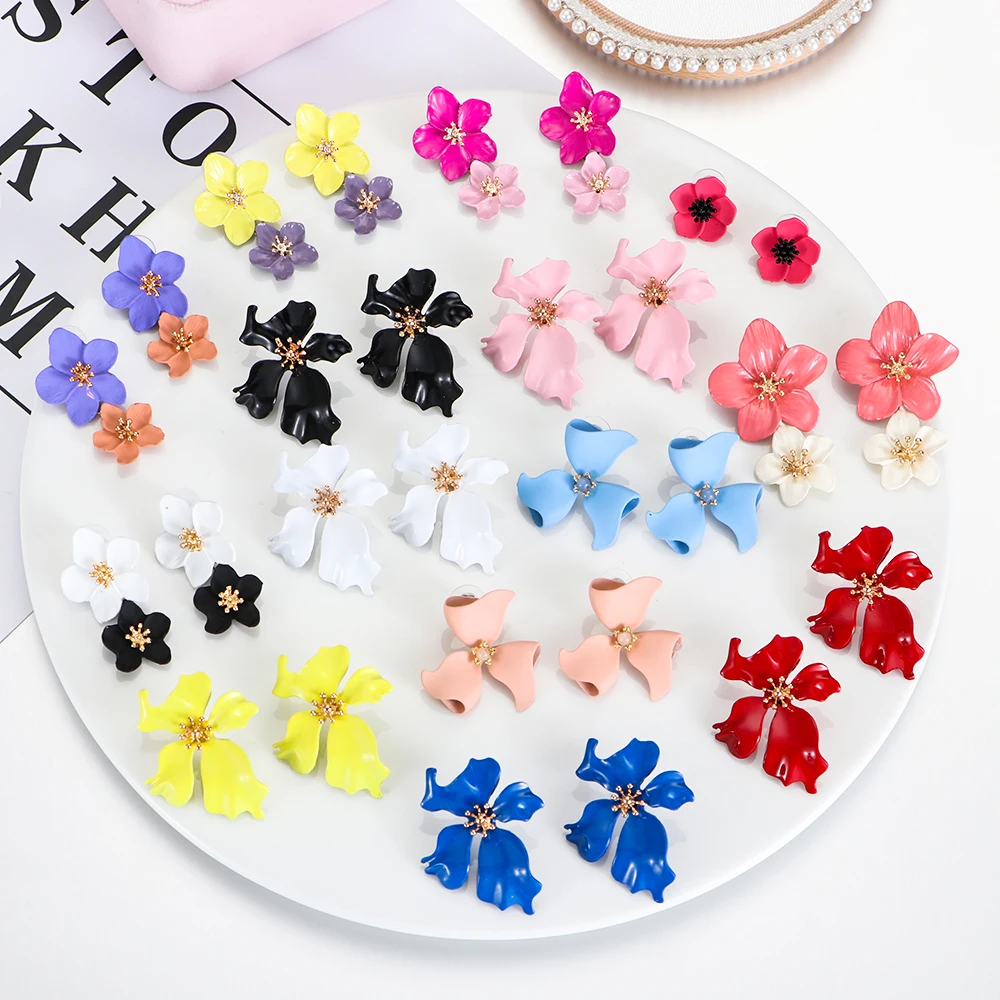 

Mujer New Design Sweet Jewelry Spray Paint Effect Stud Earrings With Flower Earrings Statement Earring For Girls Gift For Woman