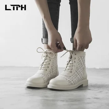 

LPTH Martin boots 2020autumn and winter new fashion trendy small fragrance wild British style short tube flat heel women's shoes