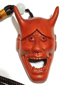 

Q4288 - 2" Hand Carved Japanese Boxwood Netsuke : Prajna Devil Mask