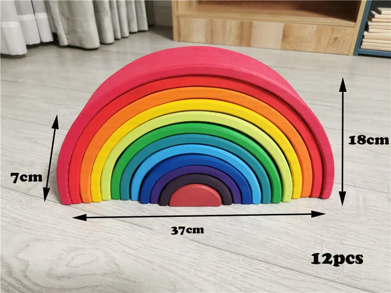 Kids Wood Rainbow Arch Stacker Pastel Building Blocks Semi-circle Balls Plate Unpaint Stacking Toys