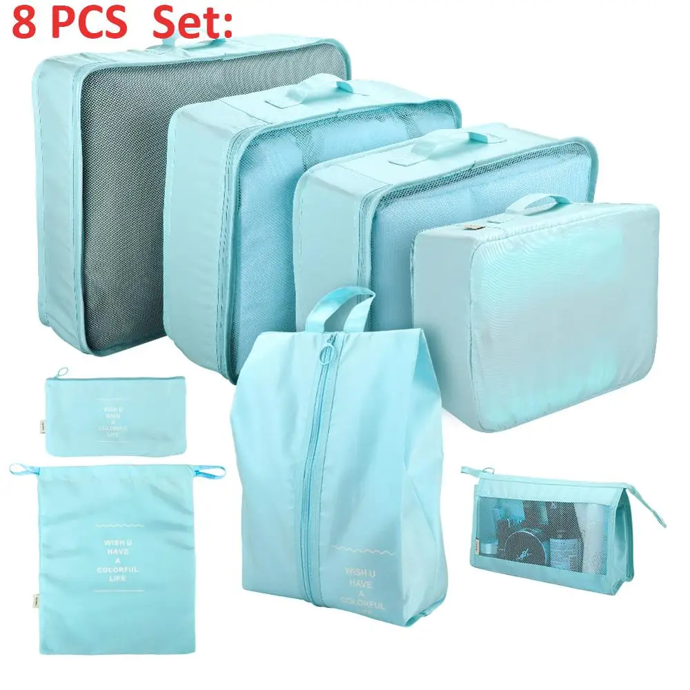 Yeahmart 7/8 шт. в комплекте высокого качества дорожная сумка для хранения Чемодан Организатор мешок набор Чемодан Прачечная упаковочная сумка для одежды - Цвет: 8 PCS Tiffany Blue