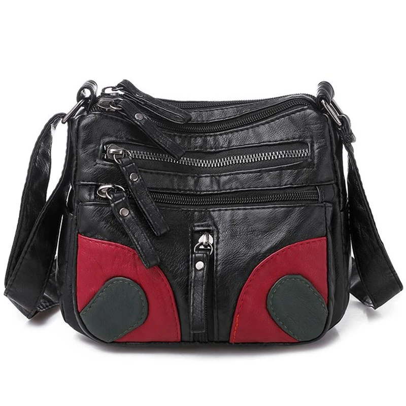 

Women Black Messenger Bags Vintage Soft Pu Leather Handbag Female Casual Totes Shoulder Bag Design Zipper Ladies