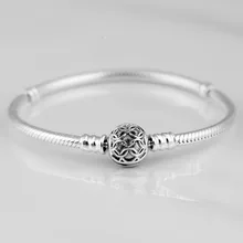 925 пробы серебряный браслет кружевной узор любовь застежка змея цепь браслет подходит бисера Шарм Diy ювелирные изделия