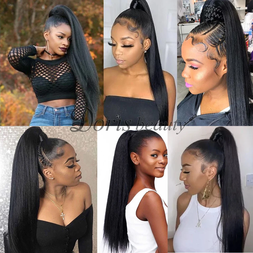 Doris Beauty Extensions Capillaires Synthetiques Crepues Lisses 20 Pouces Queue De Cheval Yaki Afro A Cordon De Serrage Pour Femmes Aliexpress