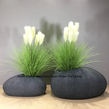 

Nordic simple light luxury floor flower mall glass fiber reinforced plastic stone flower pot reed set creative decoration large